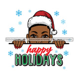 Peek A Boo Happy Holiday Black Woman Wearing Red Santa Hat Short Afro SVG JPG PNG Vector Clipart Cricut Silhouette Cut Cutting