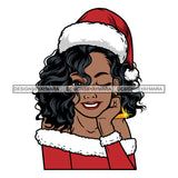 Black Woman Winking Wearing Red Santa Hat With Long Hair SVG JPG PNG Vector Clipart Cricut Silhouette Cut Cutting