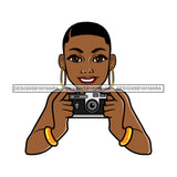 Photographer Black Woman Short Afro Hair Camera Snapshots  SVG JPG PNG Vector Clipart Cricut Silhouette Cut Cutting