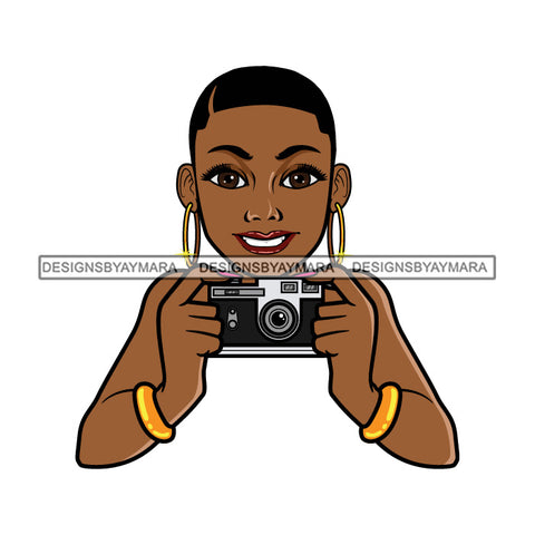 Photographer Black Woman Short Afro Hair Camera Snapshots  SVG JPG PNG Vector Clipart Cricut Silhouette Cut Cutting