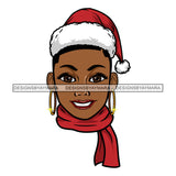 Santa Woman Black With Short Afro Wearing Santa Hat And Scarf SVG JPG PNG Vector Clipart Cricut Silhouette Cut Cutting