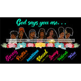 Seven Afro Beautiful Women God Says You Are Wise Religious Quotes Roses Sistas Melanin Nubian Dark Background SVG JPG PNG Vector Clipart Cricut Silhouette Cut Cutting