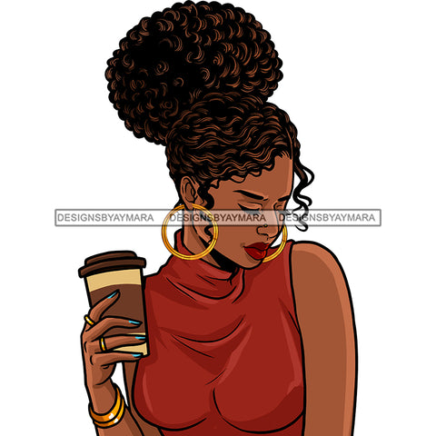 Black Diva  Holding Coffee JPG PNG  Clipart Cricut Silhouette Cut Cutting