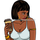 Black Diva  Holding Coffee JPG PNG  Clipart Cricut Silhouette Cut Cutting