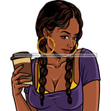 Black Diva Braids  Holding Coffee JPG PNG  Clipart Cricut Silhouette Cut Cutting