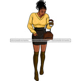 Black Diva Stepping Out In Skirt With Coffee JPG PNG  Clipart Cricut Silhouette Cut Cutting