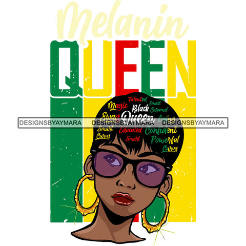 Afro Black Woman Melanin Queen Hair Quotes Rasta Colors Sunglasses Short Hairstyle SVG JPG PNG Vector Clipart Cricut Silhouette Cut Cutting