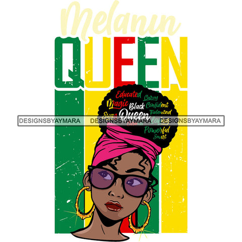Afro Black Woman Melanin Queen Hair Quotes Rasta Colors Sunglasses Headwrap Bun  Hairstyle SVG JPG PNG Vector Clipart Cricut Silhouette Cut Cutting