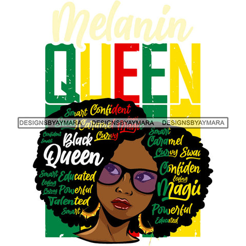 Afro Black Woman Melanin Queen Hair Quotes Rasta Colors Sunglasses Afro Hairstyle SVG JPG PNG Vector Clipart Cricut Silhouette Cut Cutting