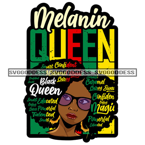 Melanin Queen Black Queen Words In Hair Red Black Green  SVG JPG PNG Vector Clipart Cricut Silhouette Cut Cutting