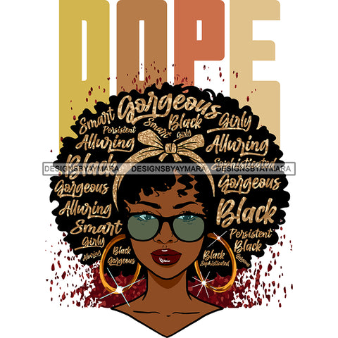 Dope Black Woman With Big Afro Words In Hair SVG JPG PNG Vector Clipart Cricut Silhouette Cut Cutting