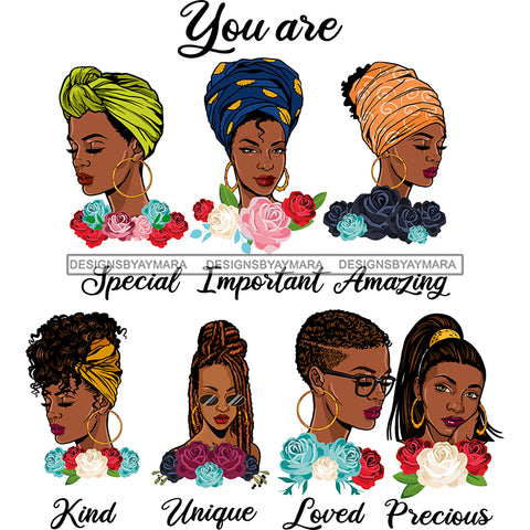 Afro Women Together You Are Unique Loved Life Quotes Divas White Background SVG JPG PNG Vector Clipart Cricut Silhouette Cut