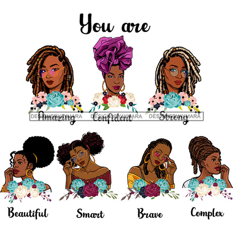 Afro Women Together You Are Strong Brave Life Quotes Divas White Background SVG JPG PNG Vector Clipart Cricut Silhouette Cut