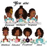 Afro Women Together You Are Passionate Confident Life Quotes Divas White Background SVG JPG PNG Vector Clipart Cricut Silhouette Cut