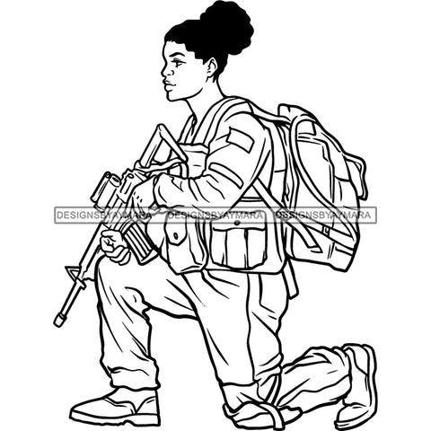 Military Woman In Military Gear SVG JPG PNG Vector Clipart Cricut Silhouette Cut Cutting