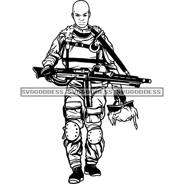 Military Man Solider In Military Gear SVG JPG PNG Vector Clipart Cricut Silhouette Cut Cutting