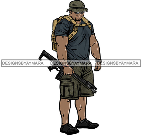 Solider Military In Gear Gun  JPG PNG  Clipart Cricut Silhouette Cut Cutting
