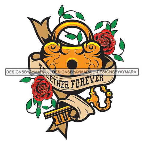 Together Forever Yellow Hand Bag Golden Gold Key Red Rosses Flowers Leaves Leaf Rose SVG PNG JPG Cut Files For Silhouette Cricut and More!