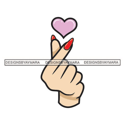 White Woman Hand Fingers Red Nail Polish Paint Purple Heart Love Finger American Girl Lady SVG PNG JPG Cut Files For Silhouette Cricut and More!