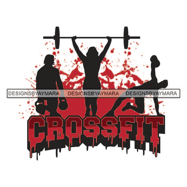 Crossfit Red Dripping Paint Blood Gym Weightlifting Weightlifter Group Woman Man Dumbbells Classy Mature Girl African American Lady SVG JPG PNG Vector Clipart Cricut Silhouette Cut Cutting
