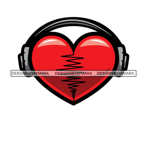 Headphones Music Lover Heart Passion Tattoo Ideas Element Frequency Designs For T-Shirt and Other Products SVG PNG JPG Cutting Files For Silhouette Cricut and More!