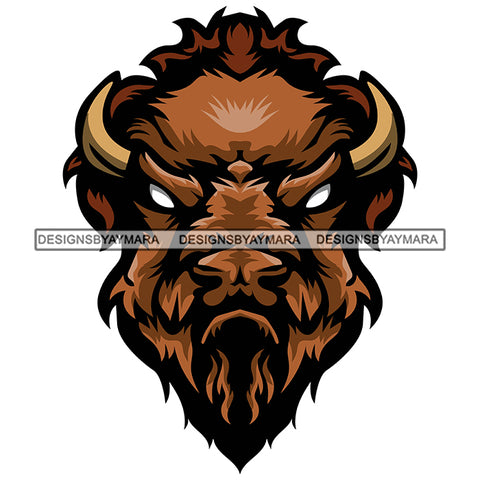 Buffalo Head Bull Wild Animal Mammal Angry Domestic Taurus Horned Mascot Strength Power Designs For T-Shirt and Other Products SVG PNG JPG Cutting Files For Silhouette Cricut and More!