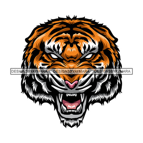 Tiger Bengal Face Growling Animal Wild Mammal Jungle Aggressive Beast Designs For T-Shirt and Other Products SVG PNG JPG Cutting Files For Silhouette Cricut and More!