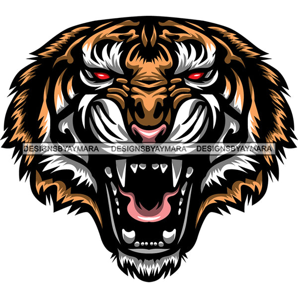 Angry Roaring Lion Face Dangerous Scary Animals Animal Roar Red Eyes Sharp Teeth SVG JPG PNG Vector Clipart Cricut Silhouette Cut Cutting
