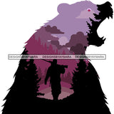 Lion Face Roaring Dangerous Scary Animals Animal Hunter Man Holding Riffle Gun Jungle Forest Tattoo SVG JPG PNG Vector Clipart Cricut Silhouette Cut Cutting