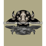Black Cow In Water Taking Bath Shower Face Dangerous Scary Animals Animal Jungle Forest Tattoo SVG JPG PNG Vector Clipart Cricut Silhouette Cut Cutting