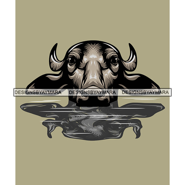 Black Cow In Water Taking Bath Shower Face Dangerous Scary Animals Animal Jungle Forest Tattoo SVG JPG PNG Vector Clipart Cricut Silhouette Cut Cutting