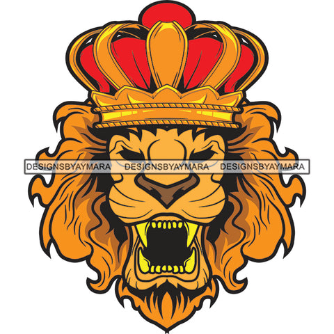 King Lion Head Gold Crown Growling Power Aggressive Animal Nature SVG PNG JPG Cut Files For Silhouette Cricut and More!