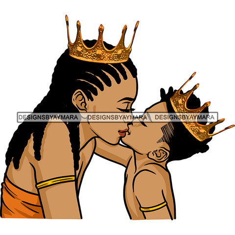 Happy Mother's Day Pretty Crowned Mom Kissing Crowned Son Happy Family SVG JPG PNG Vector Clipart Cricut Silhouette Cut Cutting