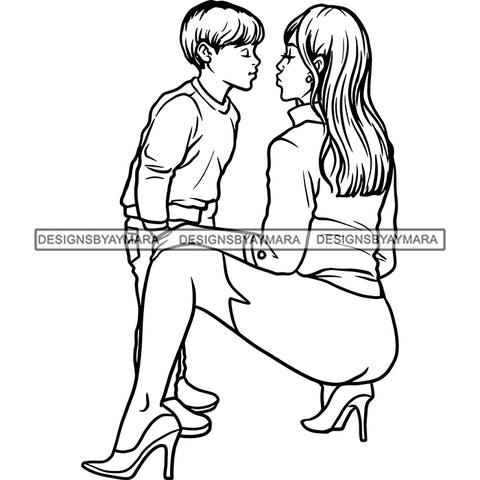 Happy Mother's Day Beautiful Woman Mom Child Parenting True Love B/W SVG JPG PNG Vector Clipart Cricut Silhouette Cut Cutting