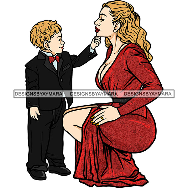 Gorgeous White Mother Son Touching Face True Love Family Together Motherhood SVG JPG PNG Vector Clipart Cricut Silhouette Cut Cuttingn