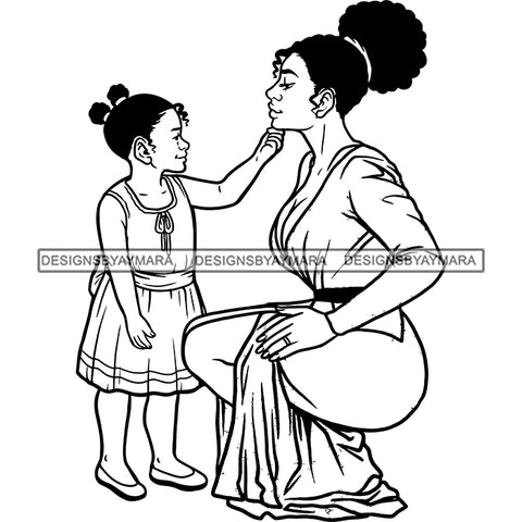 Gorgeous Afro Mother Daughter Touching Face Love Family Together Motherhood B/W SVG JPG PNG Vector Clipart Cricut Silhouette Cut Cuttingn