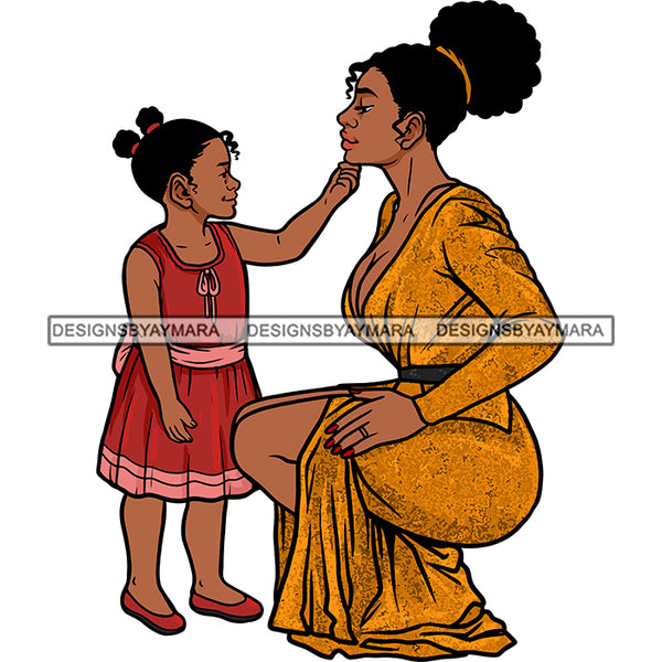 Gorgeous Afro Mother Daughter Touching Face True Family Together Motherhood SVG JPG PNG Vector Clipart Cricut Silhouette Cut Cuttingn