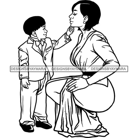 Gorgeous Latin Mother Son Touching Face True Family Together Motherhood B/W SVG JPG PNG Vector Clipart Cricut Silhouette Cut Cuttingn