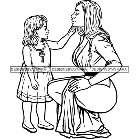 Gorgeous Mother Daughter Touching Face Loving Family Together Motherhood B/W SVG JPG PNG Vector Clipart Cricut Silhouette Cut Cuttingn