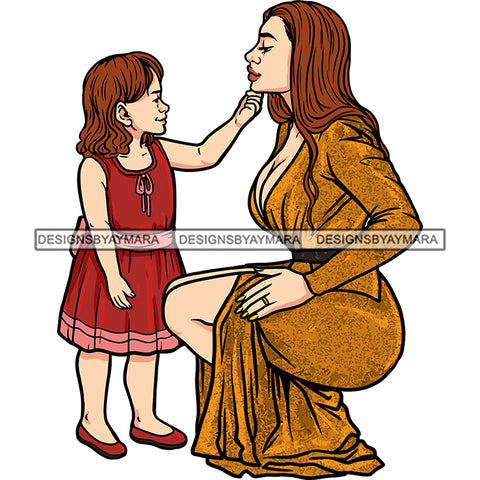 Gorgeous White Mother Daughter Touching Face Family Together Motherhood SVG JPG PNG Vector Clipart Cricut Silhouette Cut Cuttingn