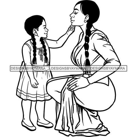 Gorgeous Mother Daughter Touching Face Loving Gesture Family Motherhood B/W SVG JPG PNG Vector Clipart Cricut Silhouette Cut Cuttingn