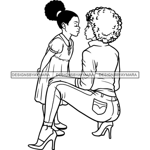 Happy Mother's Day Beautiful Woman Mom Child Daughter Parenting True Love B/W SVG JPG PNG Vector Clipart Cricut Silhouette Cut Cutting