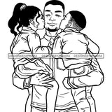 Afro Father Daughter Son Kissing Dad Family Together Loving Caring Parenthood B/W SVG JPG PNG Vector Clipart Cricut Silhouette Cut Cutting