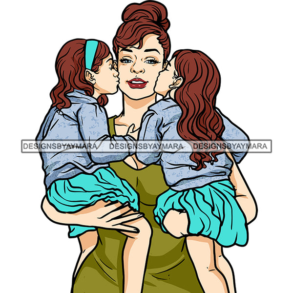 Mother Daughters Kissing Mom Sweet Moments Family Caring Loving Parenting SVG JPG PNG Vector Clipart Cricut Silhouette Cut Cutting