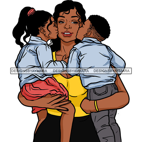 Mother Daughter Son Kissing Mom Sweet Moments Family Caring Loving Parenting SVG JPG PNG Vector Clipart Cricut Silhouette Cut Cutting