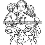Mother Daughter Son Kissing Mom Happy Moments Family Caring Loving Parenting B/W SVG JPG PNG Vector Clipart Cricut Silhouette Cut Cutting