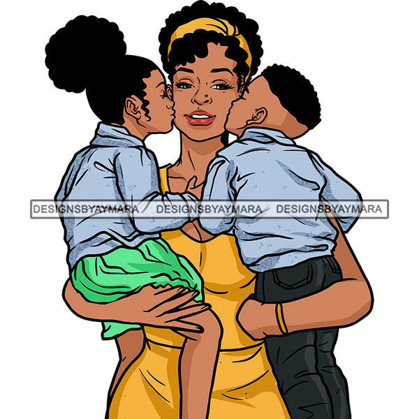 Mother Son Daughter Kissing Mom Sweet Moments Family Caring Loving Parenting SVG JPG PNG Vector Clipart Cricut Silhouette Cut Cutting
