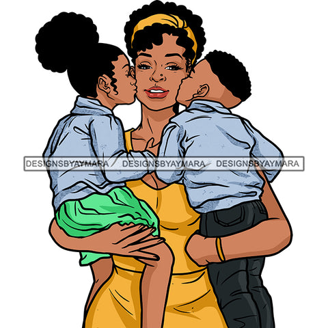 Mother Son Daughter Kissing Mom Sweet Moments Family Caring Loving Parenting SVG JPG PNG Vector Clipart Cricut Silhouette Cut Cutting