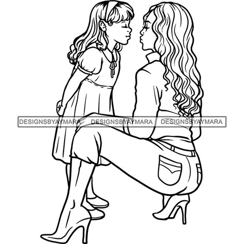 Happy Mother's Day Beautiful Woman Mom Child Daughter Loving Caring Family B/W SVG JPG PNG Vector Clipart Cricut Silhouette Cut Cutting