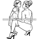 Happy Mother's Day Beautiful Woman Mom Child Daughter Parenthood True Love B/W SVG JPG PNG Vector Clipart Cricut Silhouette Cut Cutting